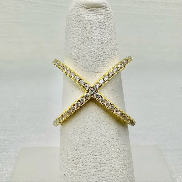 S925 Gold Pavé X Ring - Picture 3 of 4